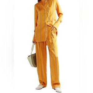 Victoria Beckham Orange Satin Stripe Wide-Leg Trousers